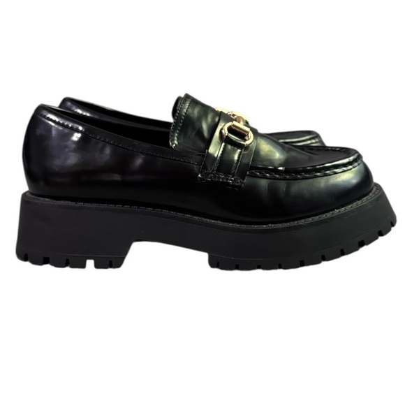 ASOS Design Chunky Platform Black Loafers Patent Leather Gold Buckle Women’s 8 - Picture 1 of 10